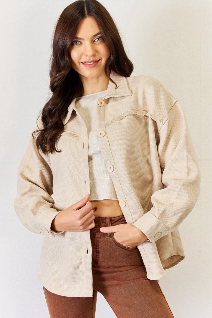 Textured Fray Detail Shirt Jacket