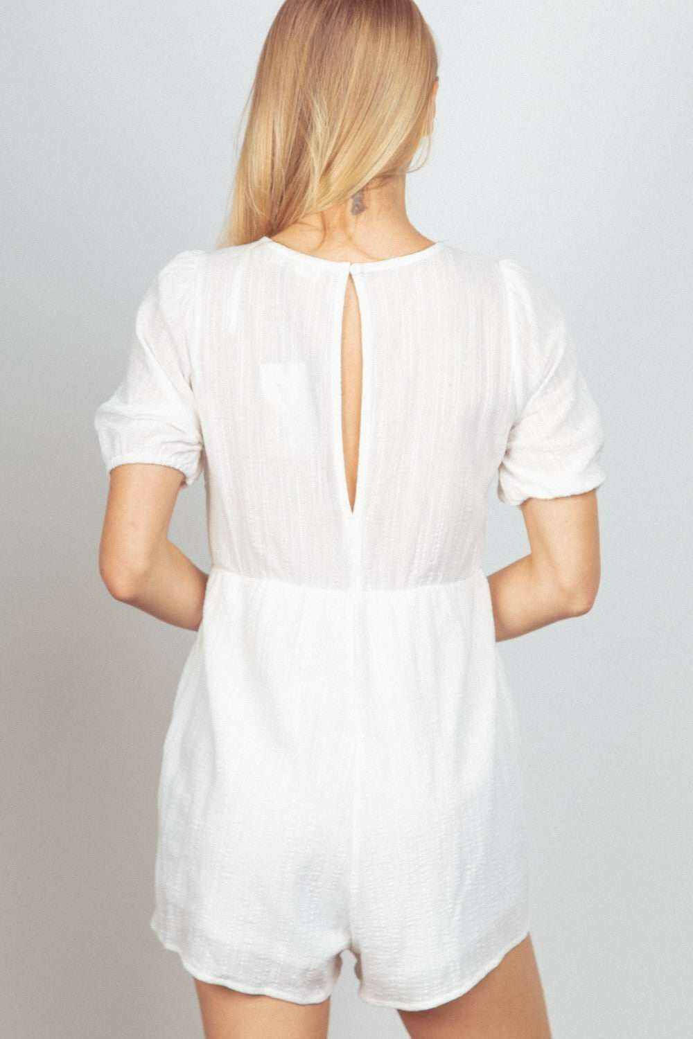 Soft Cotton Lace Romper with Pockets