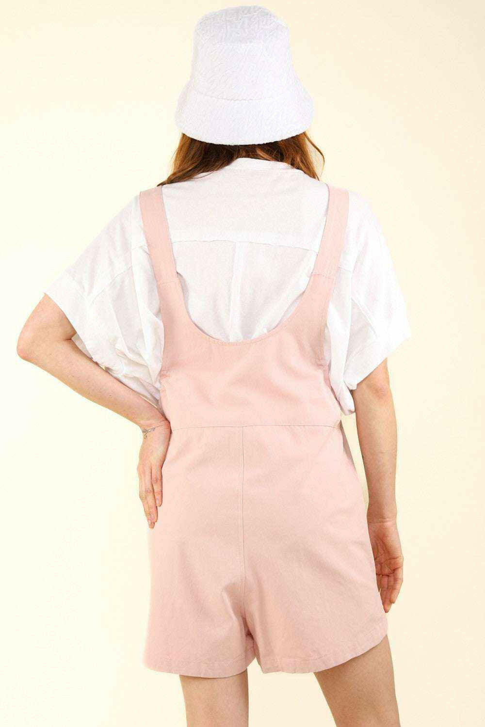 Soft Pink 'Breezy Days' Adjustable Waist Overall Shorts - Very J