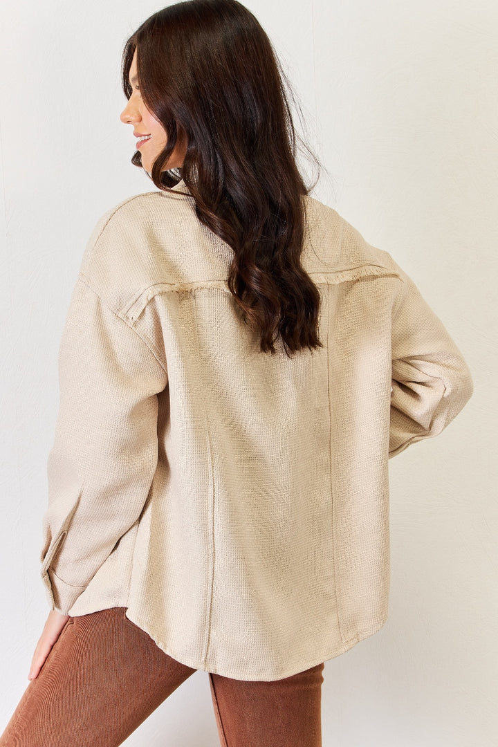 Textured Fray Detail Shirt Jacket