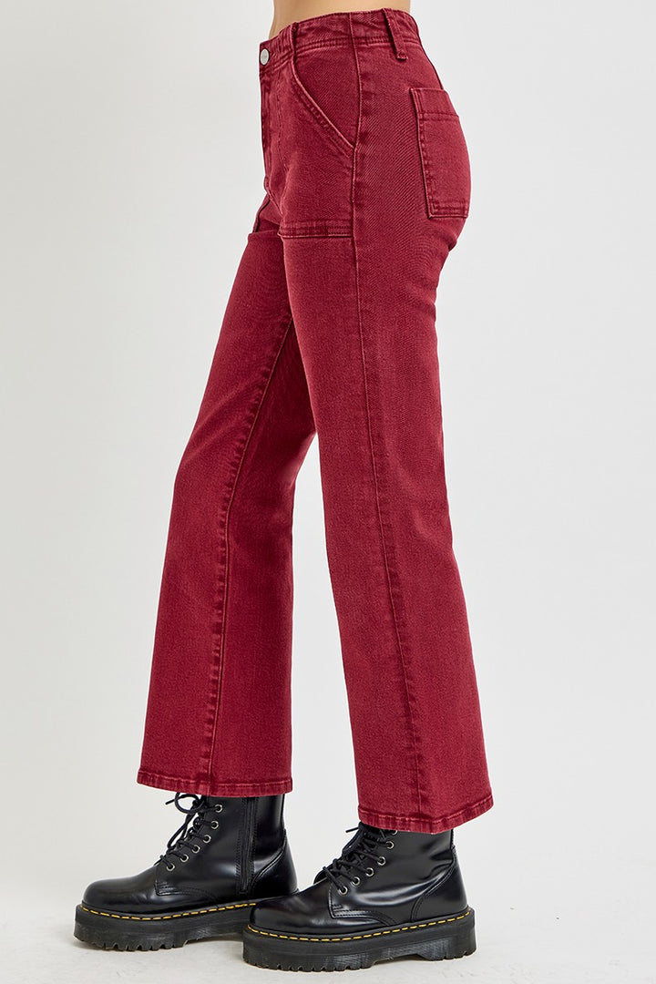 Cropped High Rise Jeans in Wine