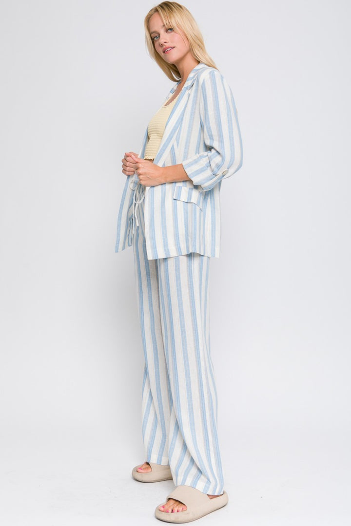 Linen Blend Woven Striped Blazer