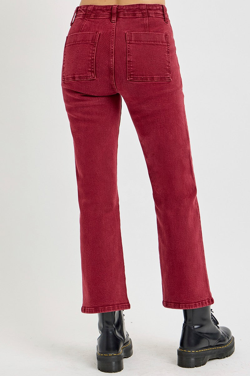 Cropped High Rise Jeans in Wine