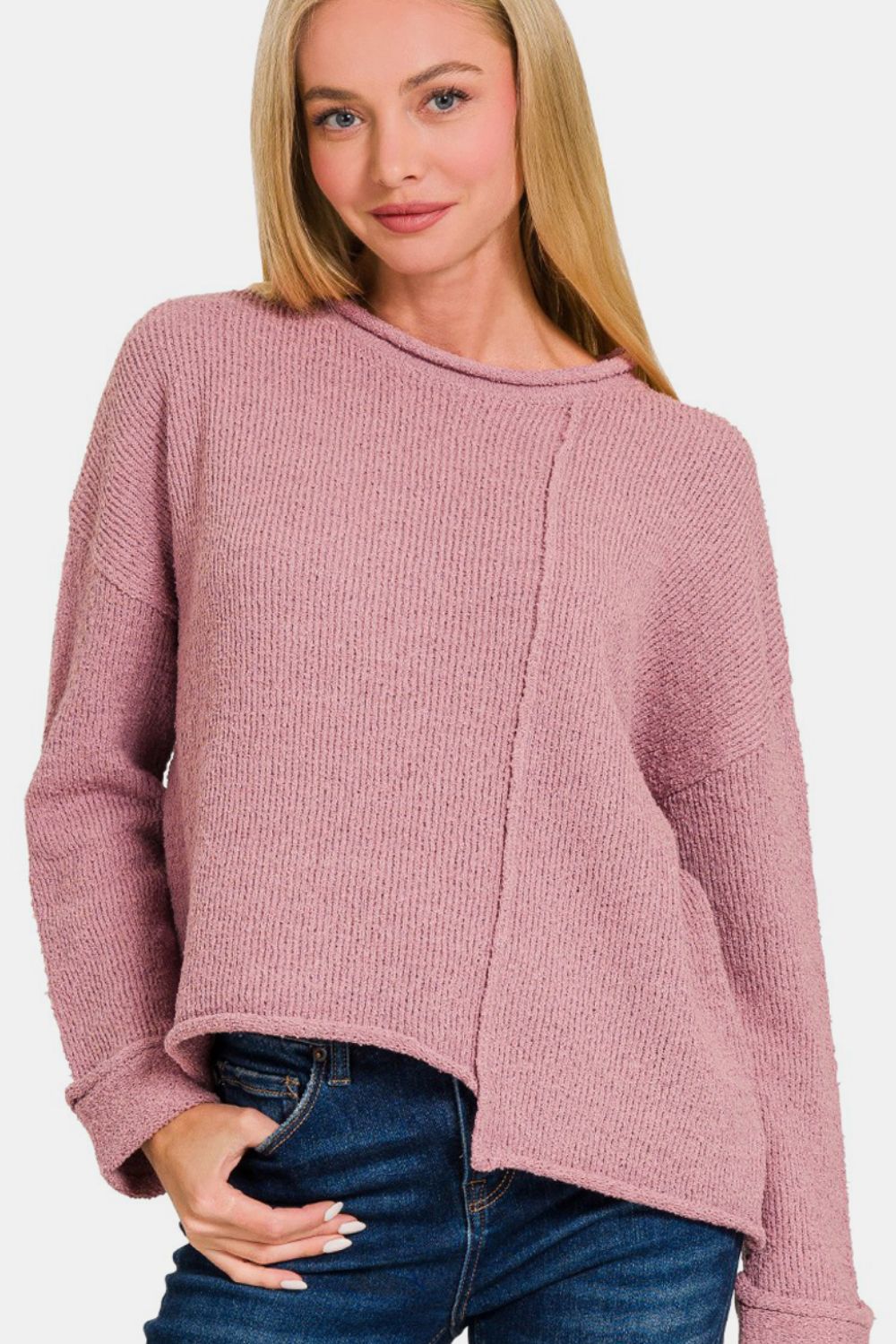 Asymmetric Hem Drop Shoulder Sweater