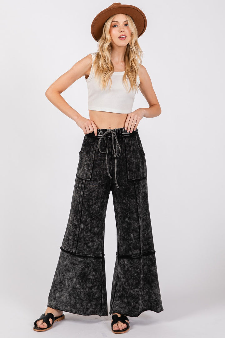 Cotton Mineral Washed Terry Wide Leg Pants