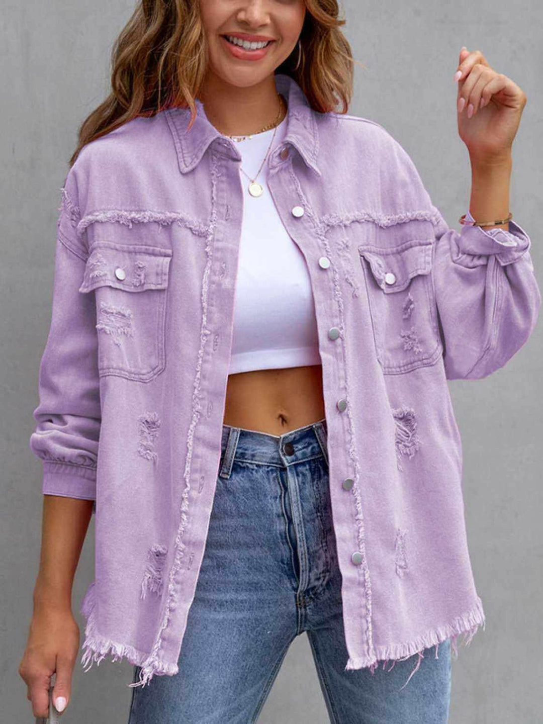 Distressed Drop Shoulder Denim Jacket - The Rogue Daisy