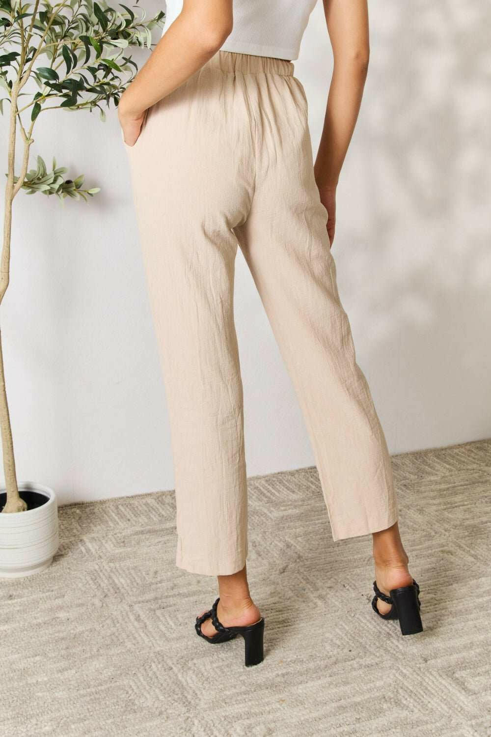 Double Take Soft Khaki Cropped Pants - The Rogue Daisy