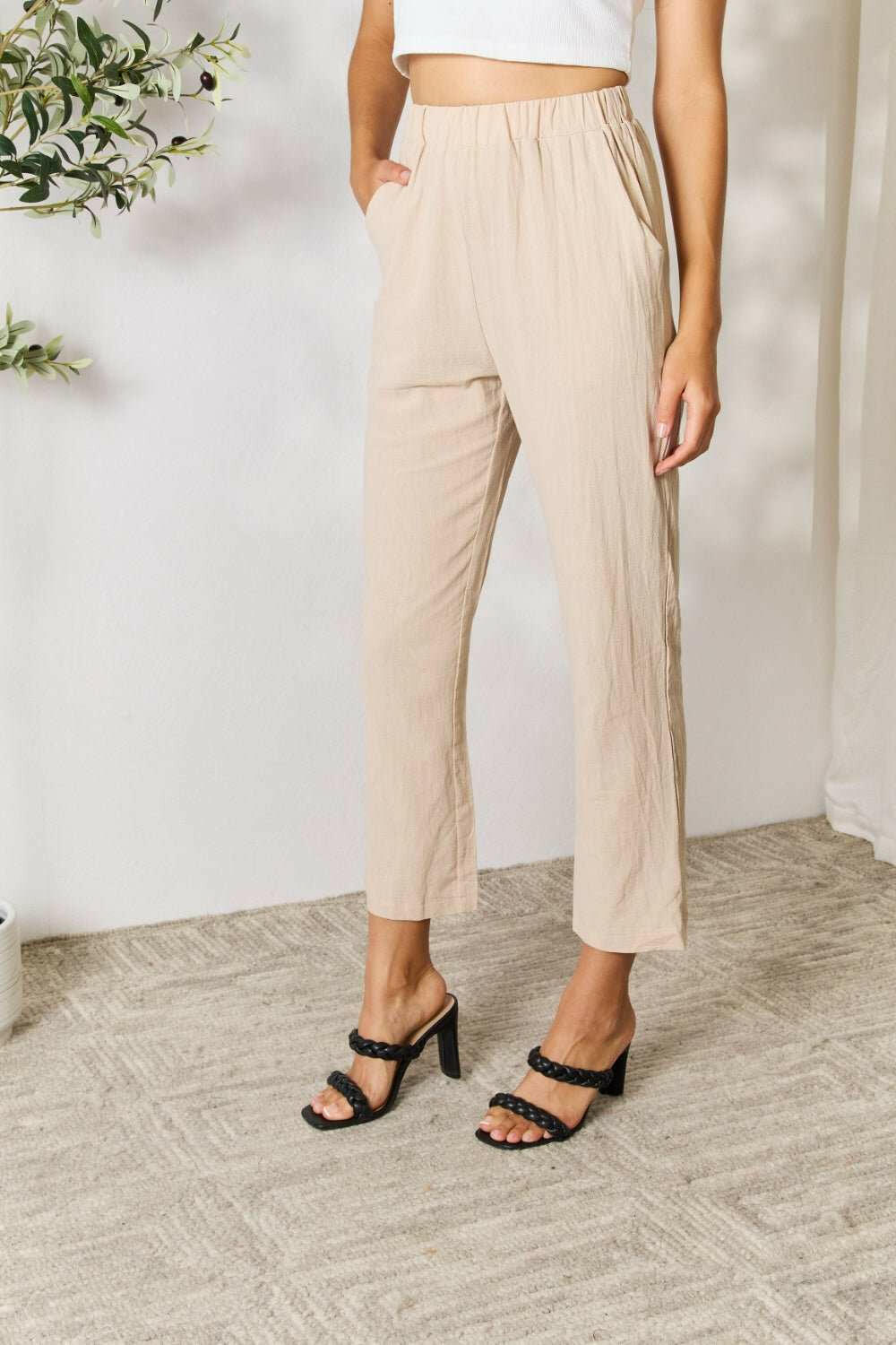 Double Take Soft Khaki Cropped Pants - The Rogue Daisy