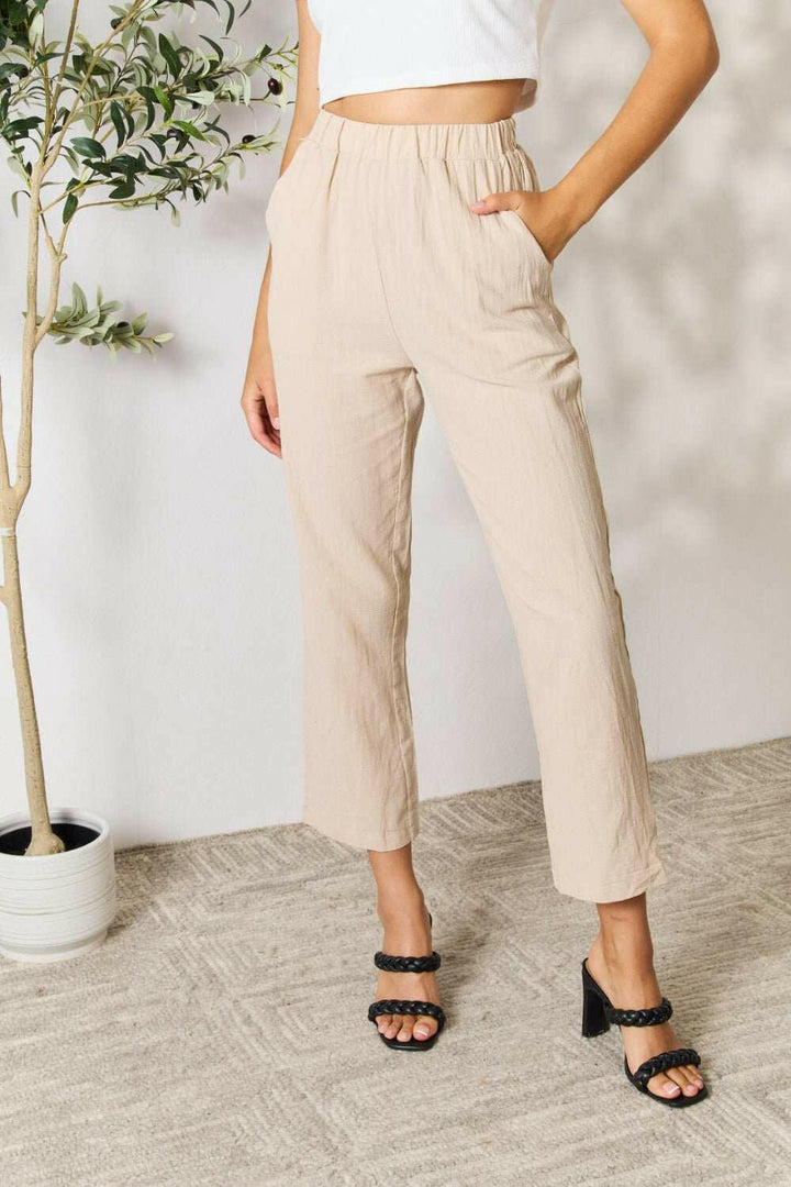 Double Take Soft Khaki Cropped Pants - The Rogue Daisy