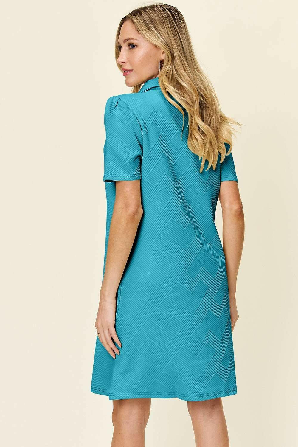 Double Take Textured Short Sleeve Shirt Dress - Full Size - The Rogue Daisy