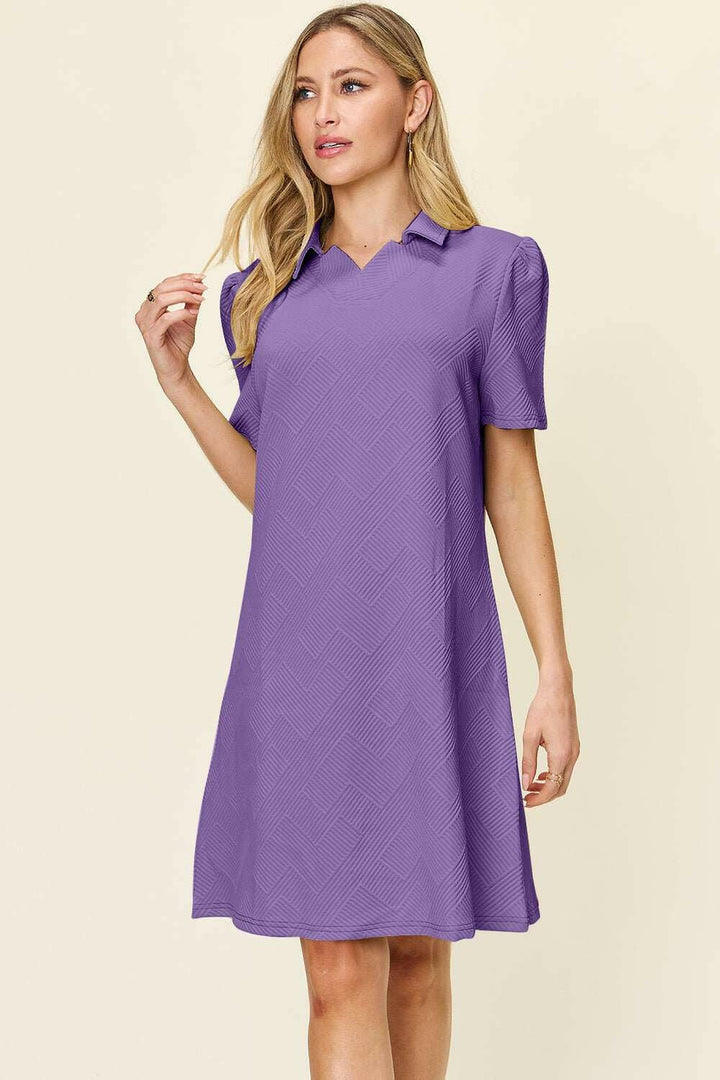 Double Take Textured Short Sleeve Shirt Dress - Full Size - The Rogue Daisy