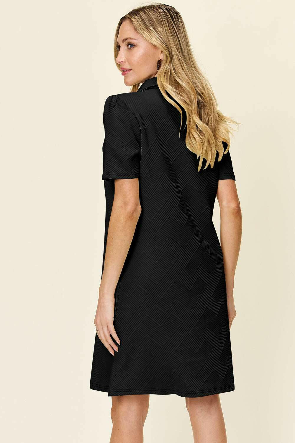 Double Take Textured Short Sleeve Shirt Dress - Full Size - The Rogue Daisy