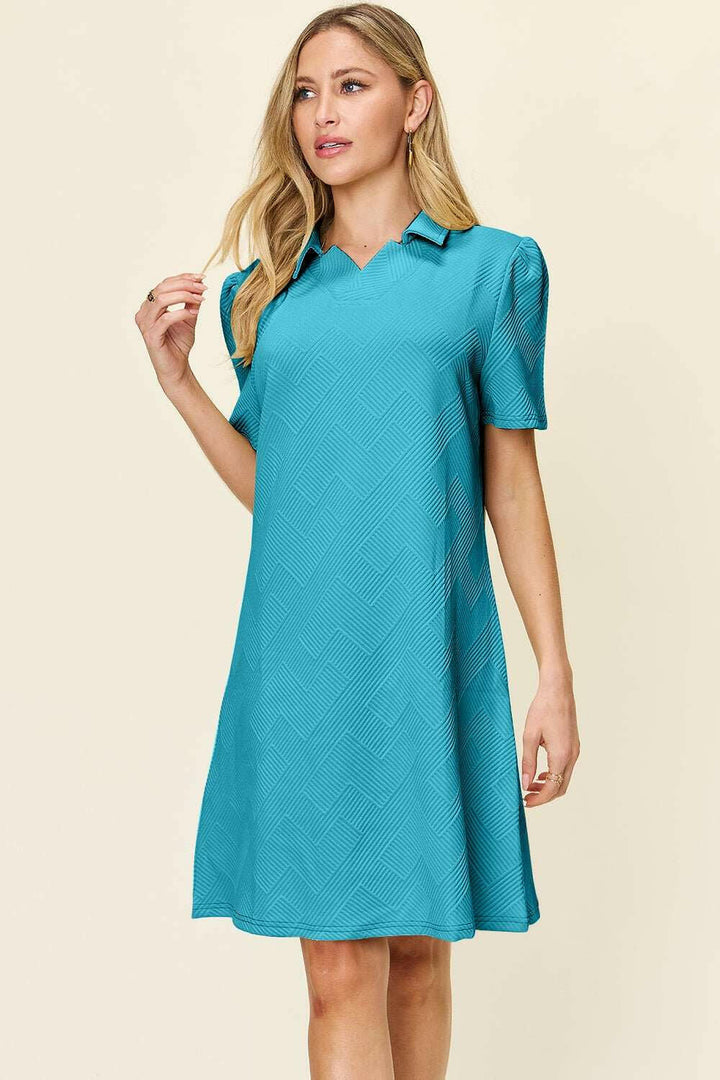 Double Take Textured Short Sleeve Shirt Dress - Full Size - The Rogue Daisy