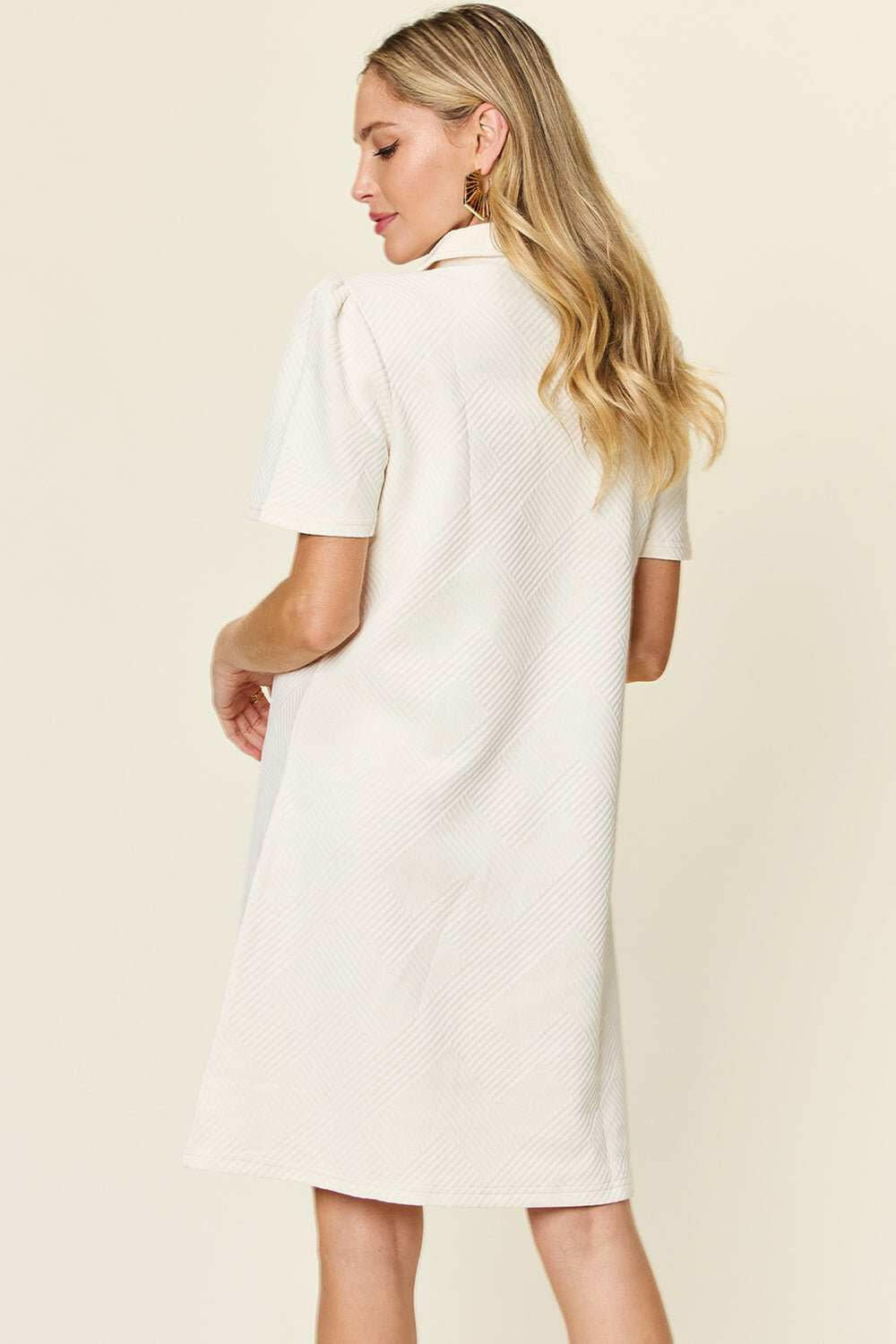 Double Take Textured Short Sleeve Shirt Dress - Full Size - The Rogue Daisy