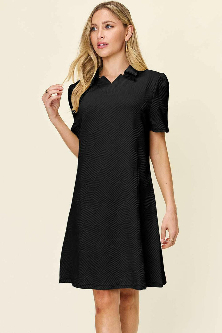 Double Take Textured Short Sleeve Shirt Dress - Full Size - The Rogue Daisy