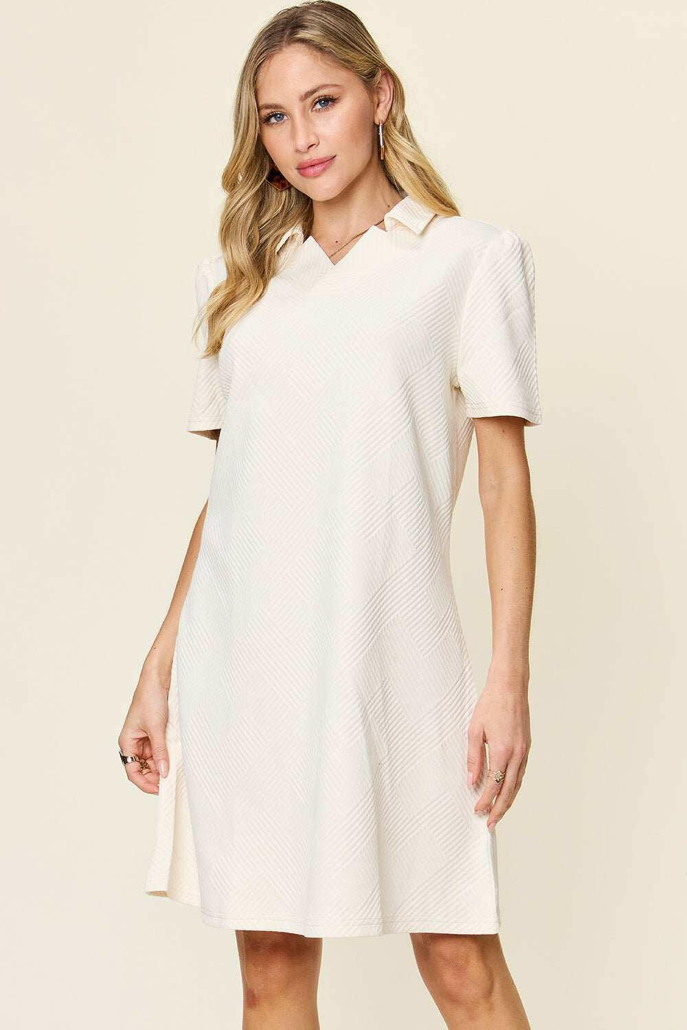 Double Take Textured Short Sleeve Shirt Dress - Full Size - The Rogue Daisy