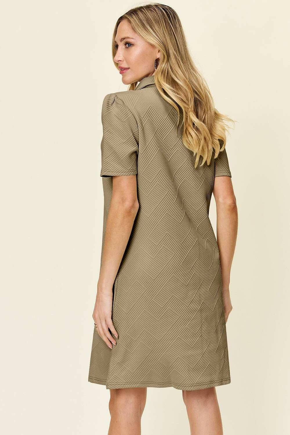 Double Take Textured Short Sleeve Shirt Dress - Full Size - The Rogue Daisy