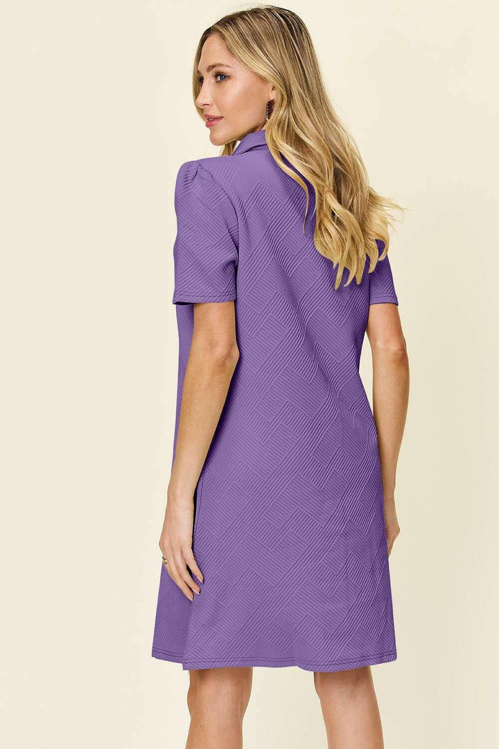 Double Take Textured Short Sleeve Shirt Dress - Full Size - The Rogue Daisy