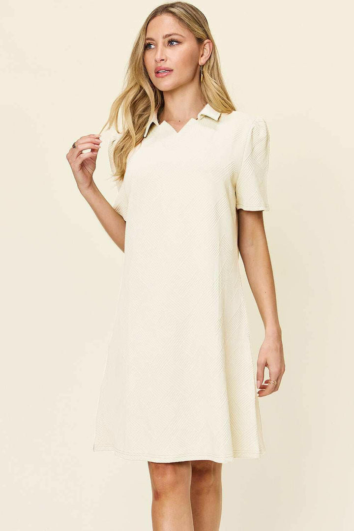 Double Take Textured Short Sleeve Shirt Dress - Full Size - The Rogue Daisy