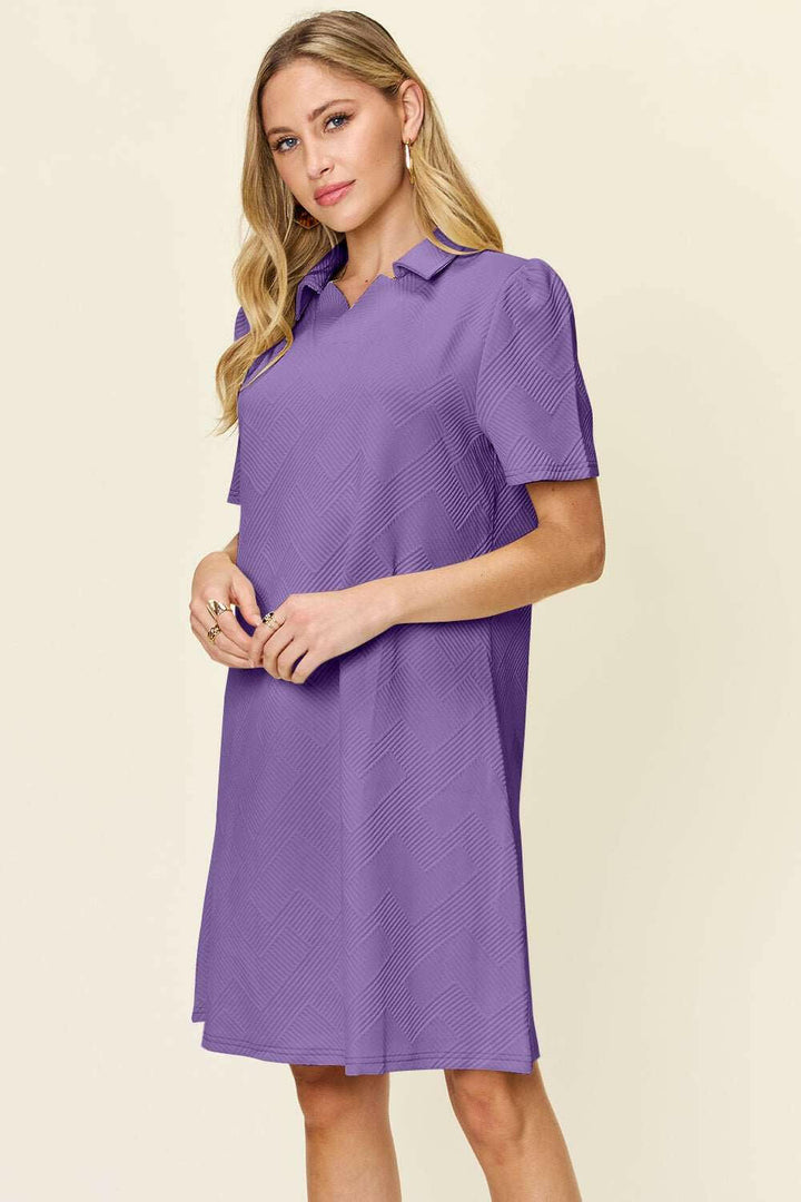 Double Take Textured Short Sleeve Shirt Dress - Full Size - The Rogue Daisy