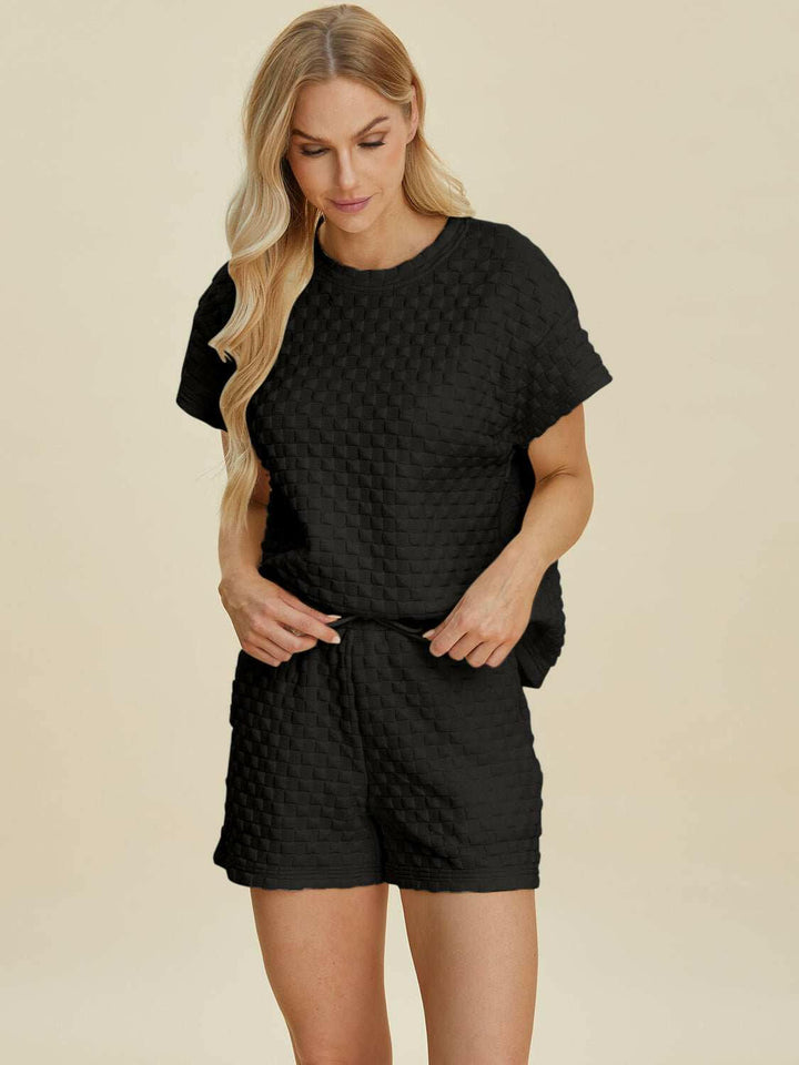 Textured T-Shirt and Shorts Set - Full Size - The Rogue Daisy