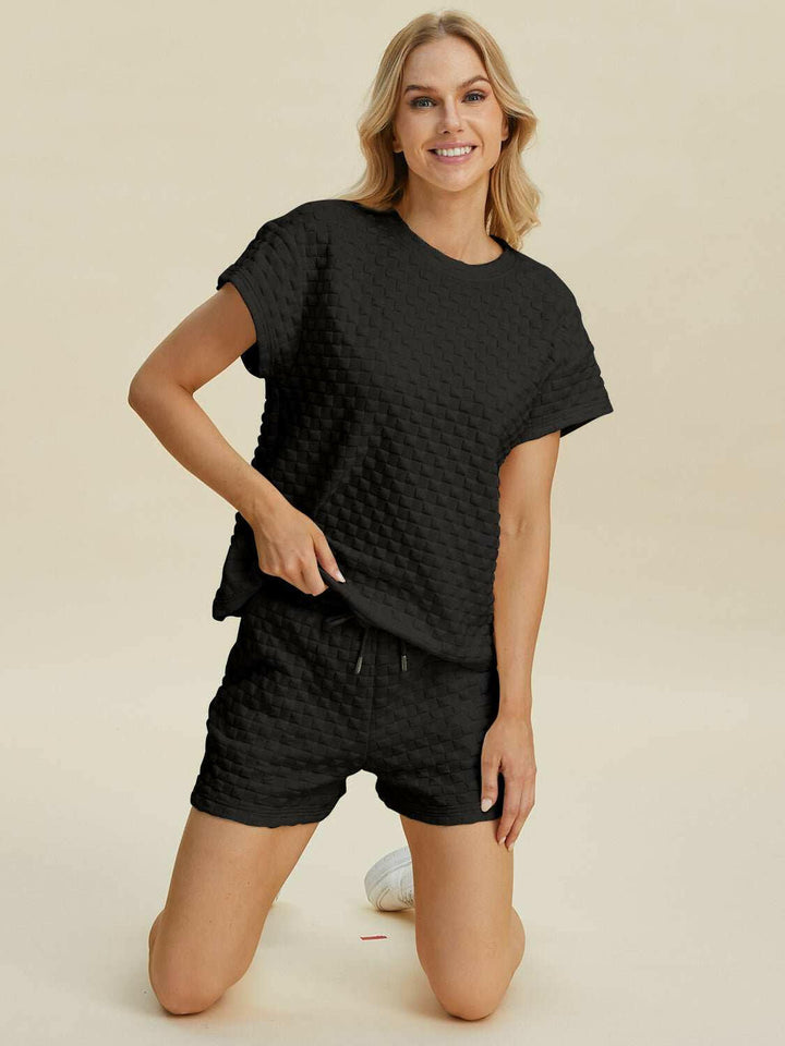 Textured T-Shirt and Shorts Set - Full Size - The Rogue Daisy