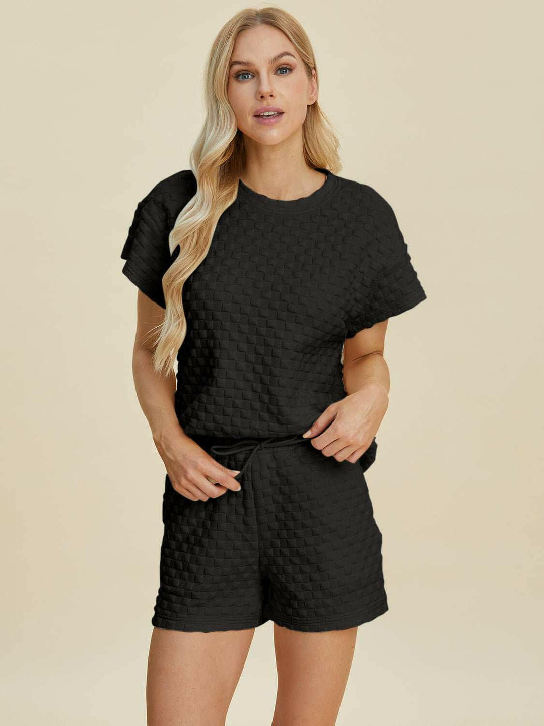 Textured T-Shirt and Shorts Set - Full Size - The Rogue Daisy