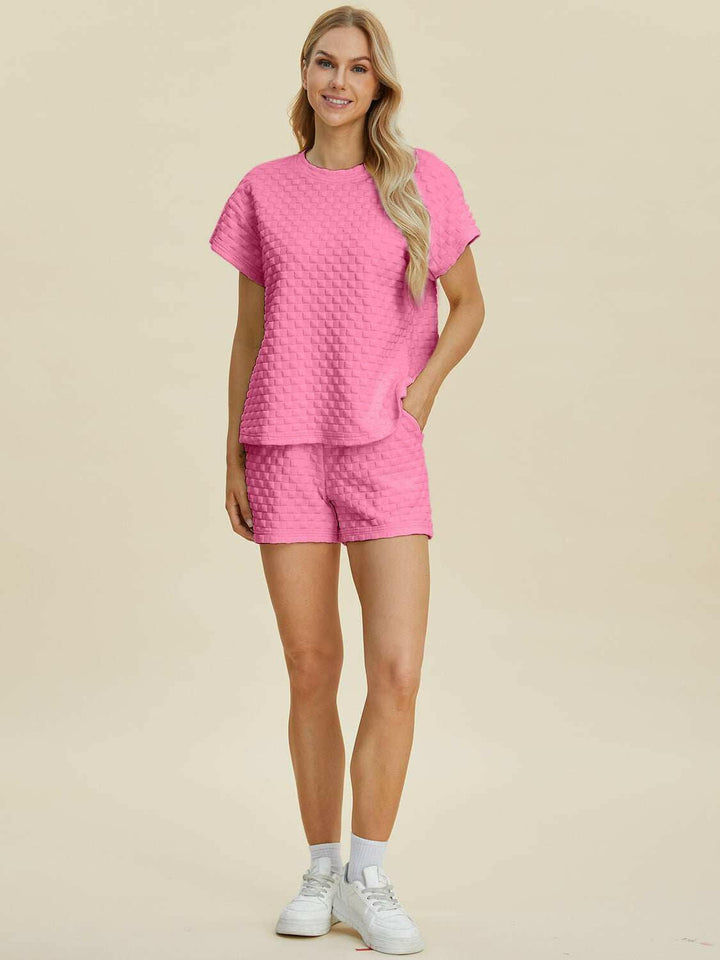 Textured T-Shirt and Shorts Set - Full Size - The Rogue Daisy