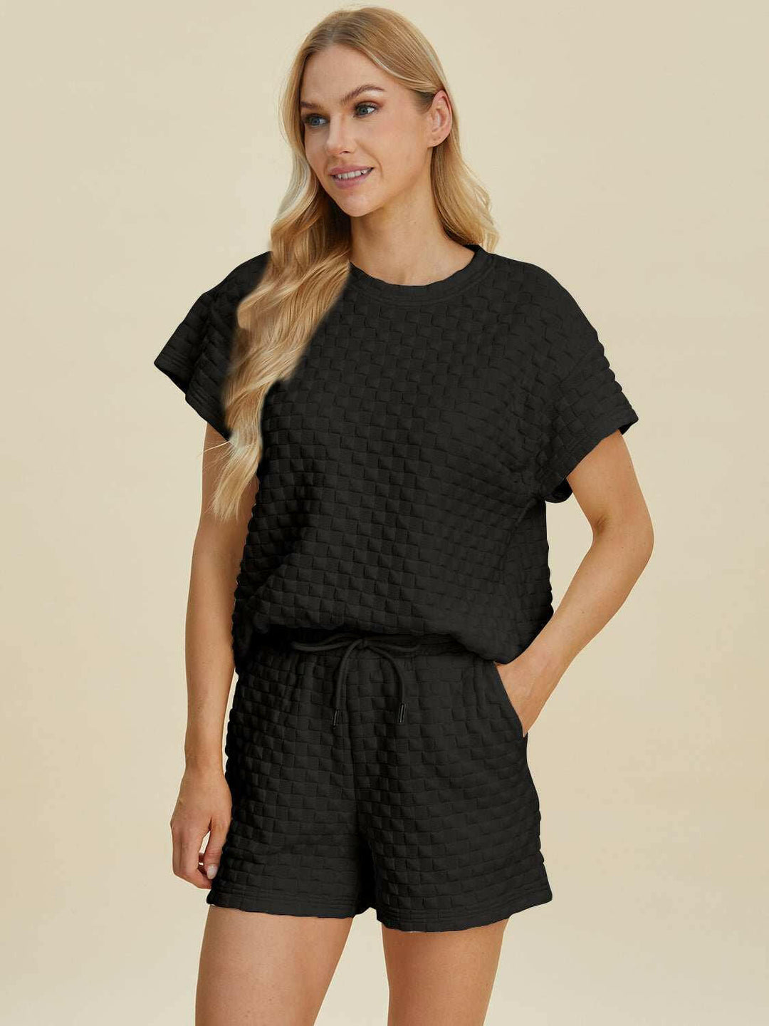 Textured T-Shirt and Shorts Set - Full Size - The Rogue Daisy