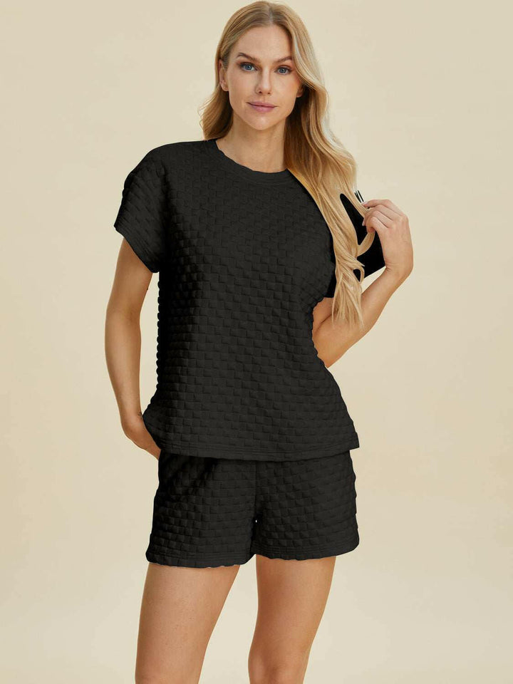 Textured T-Shirt and Shorts Set - Full Size - The Rogue Daisy