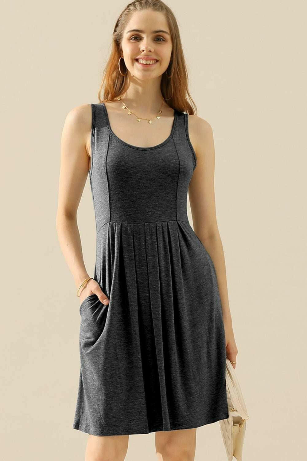 Doublju Ruched Tank Dress - Full Size - The Rogue Daisy