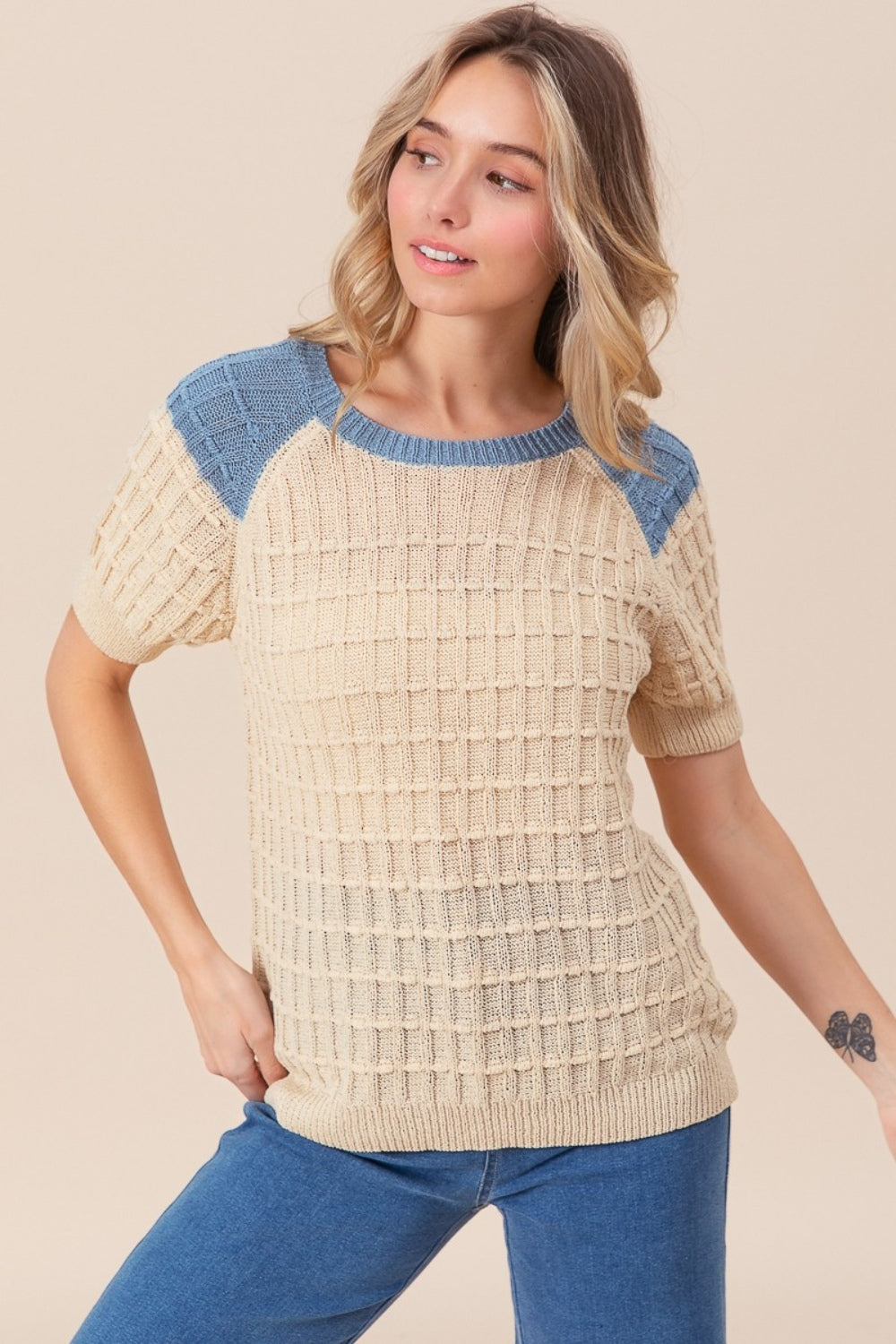 Textured Short Sleeve Sweater