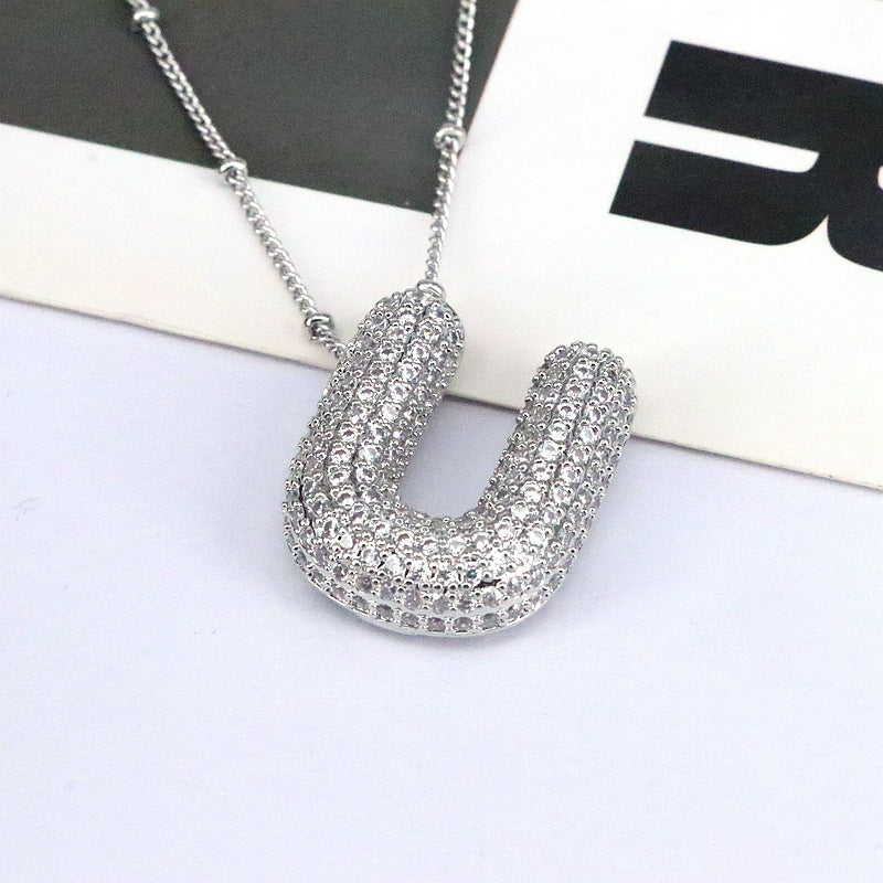 Sparkling Initial Bubble Necklace - M-Z