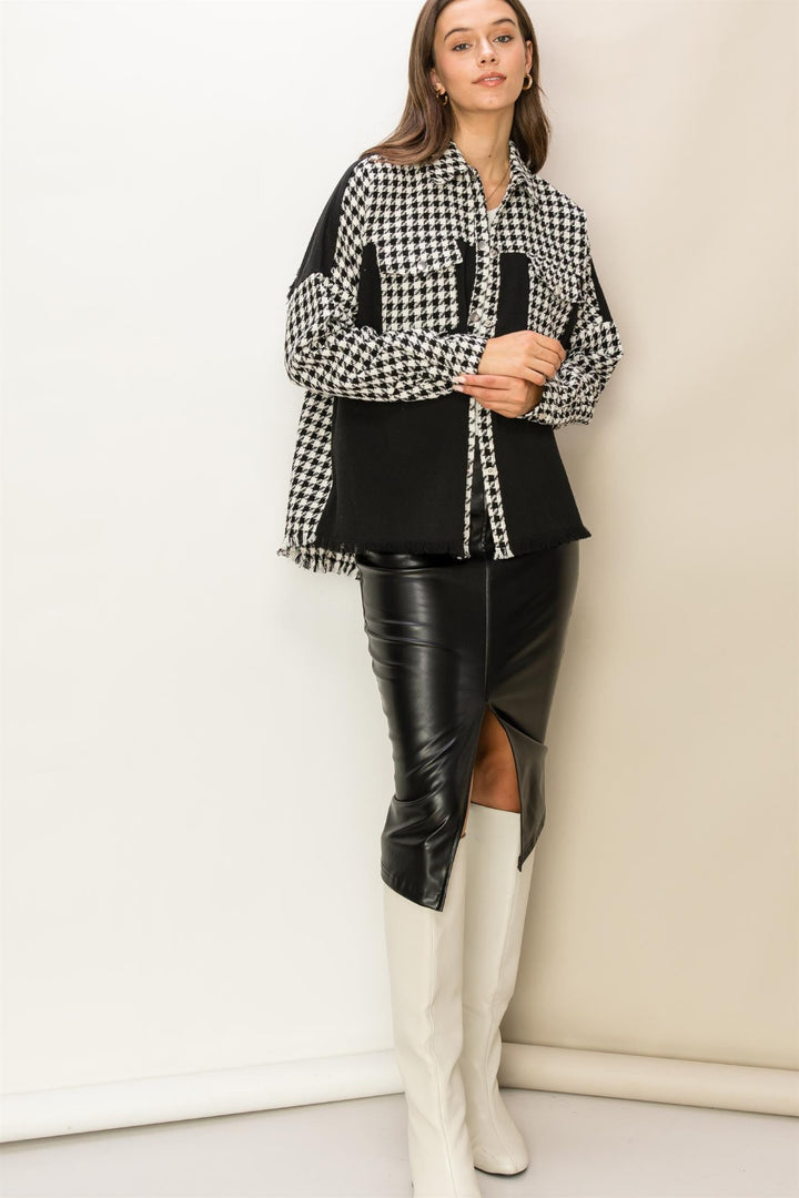 Houndstooth Raw Hem Jacket