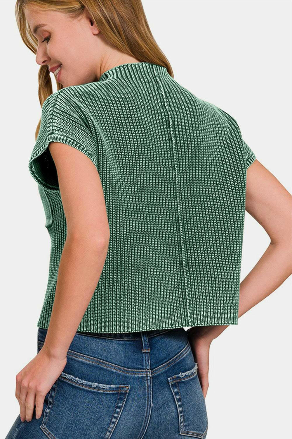 Washed Cotton Cropped Mock Neck Sweater - The Rogue Daisy