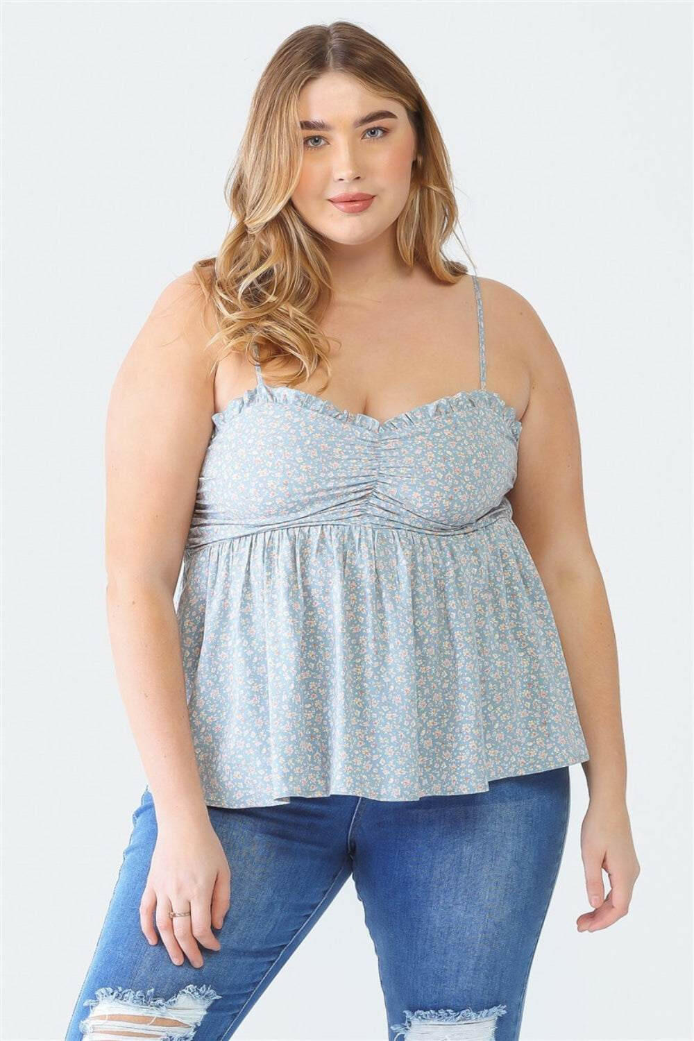 Sweetheart Smocked Floral Cami - Plus Size