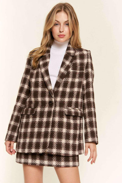 Brushed One Button Plaid Blazer - The Rogue Daisy