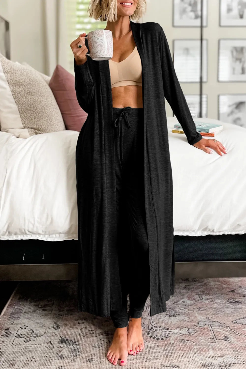 Open Front Cardigan and Pants Set