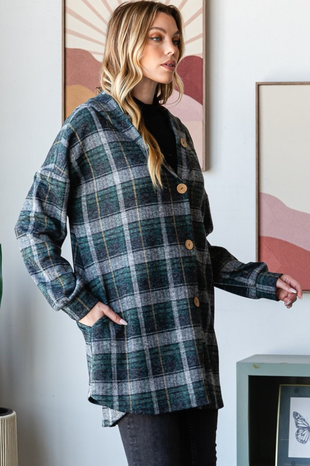 Hooded Plaid Shirt Jacket