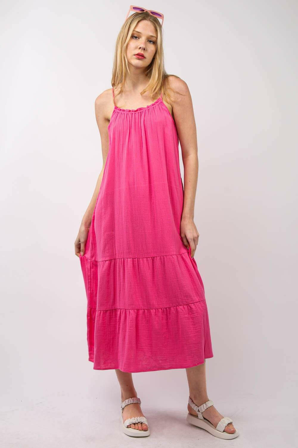 Fuchsia Cotton Ruffled Dress - The Rogue Daisy