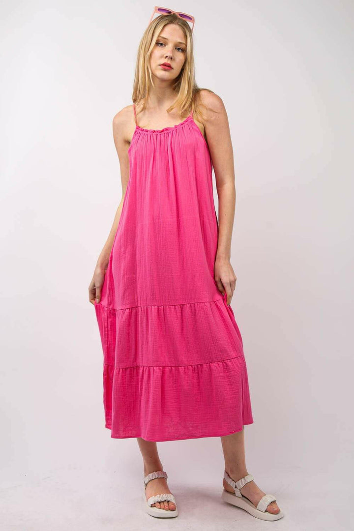 Fuchsia Cotton Ruffled Dress - The Rogue Daisy