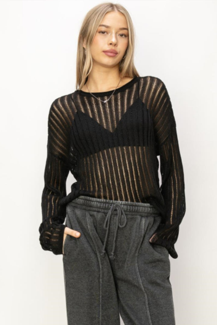 Openwork Ribbed Knit Top