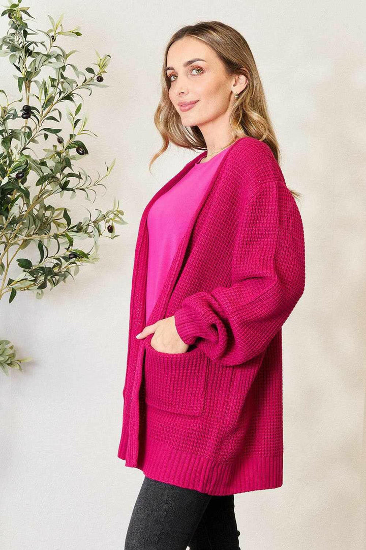 Waffle-Knit Cardigan in Magenta - The Rogue Daisy