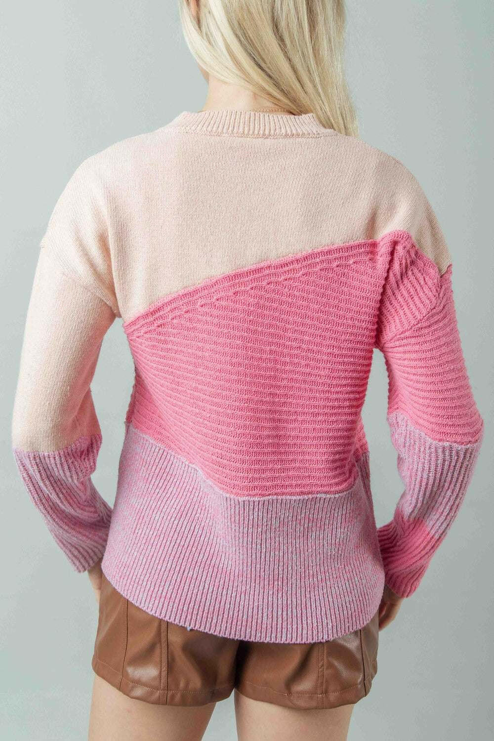 Blush Pink Color Block Sweater - The Rogue Daisy