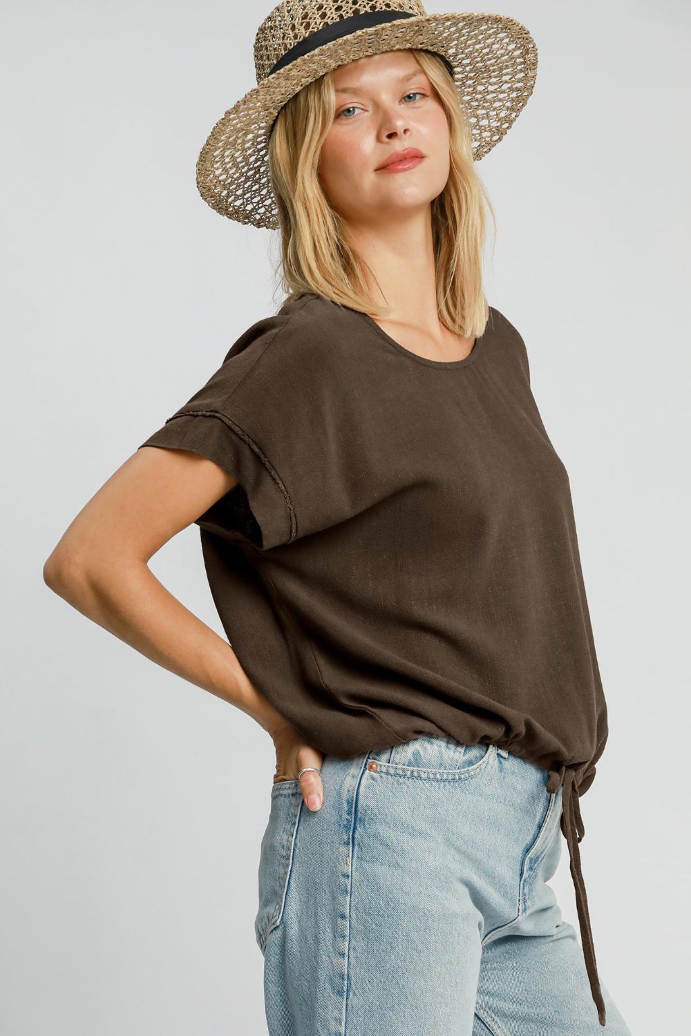 Linen/Cotton Blend Drawstring T-Shirt