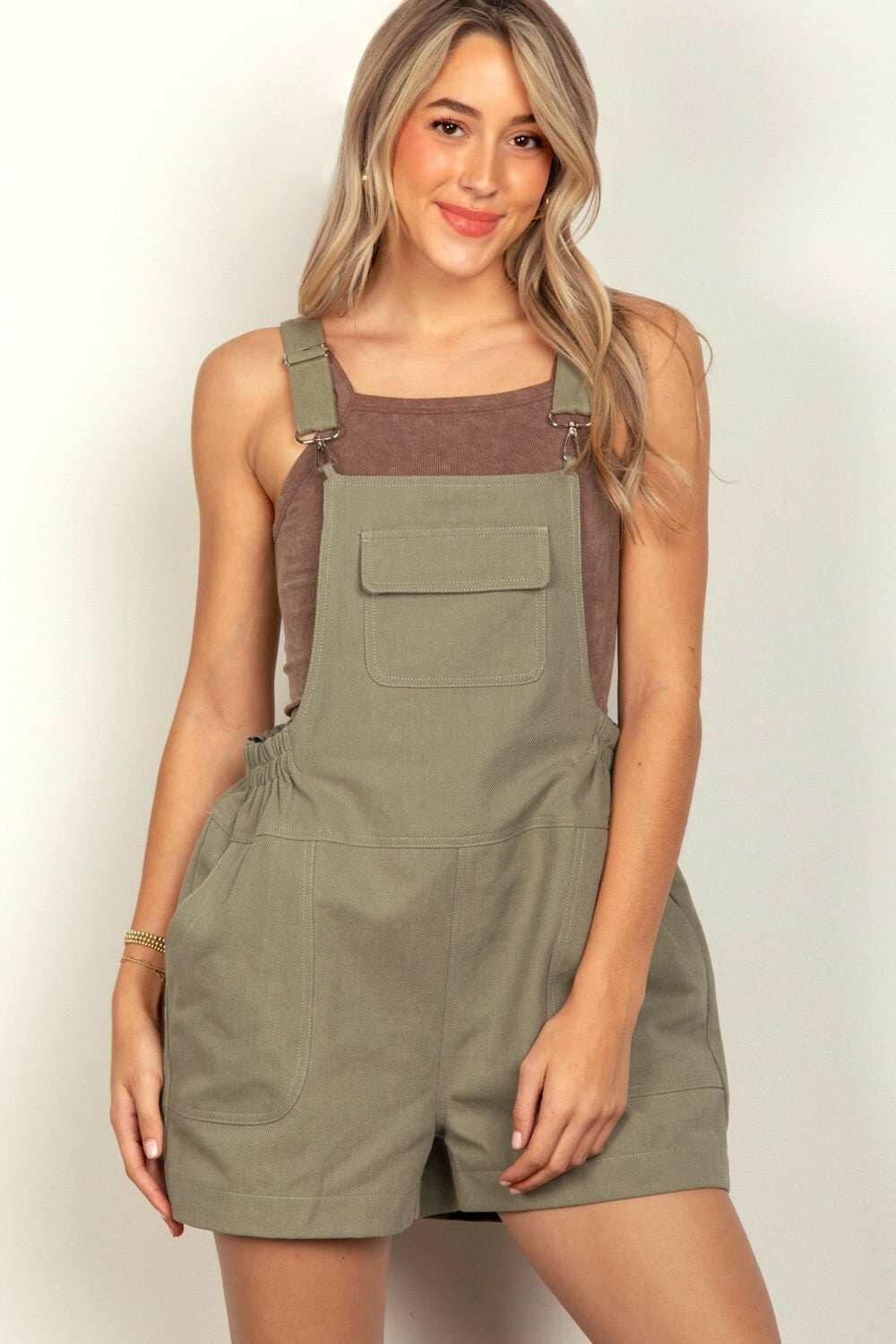 Olive Sunny Stroll Overall Shorts - Very J