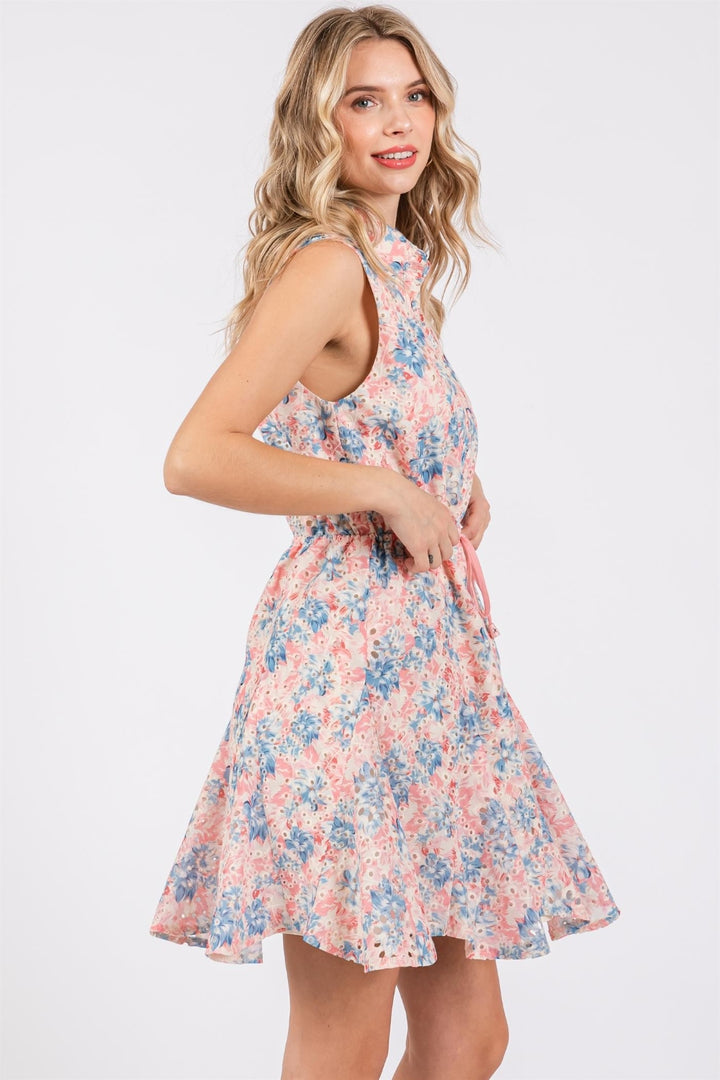 Floral Eyelet Sleeveless Mini Dress