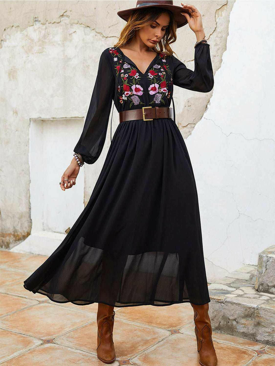 Noir Embroidered Maxi Dress - The Rogue Daisy