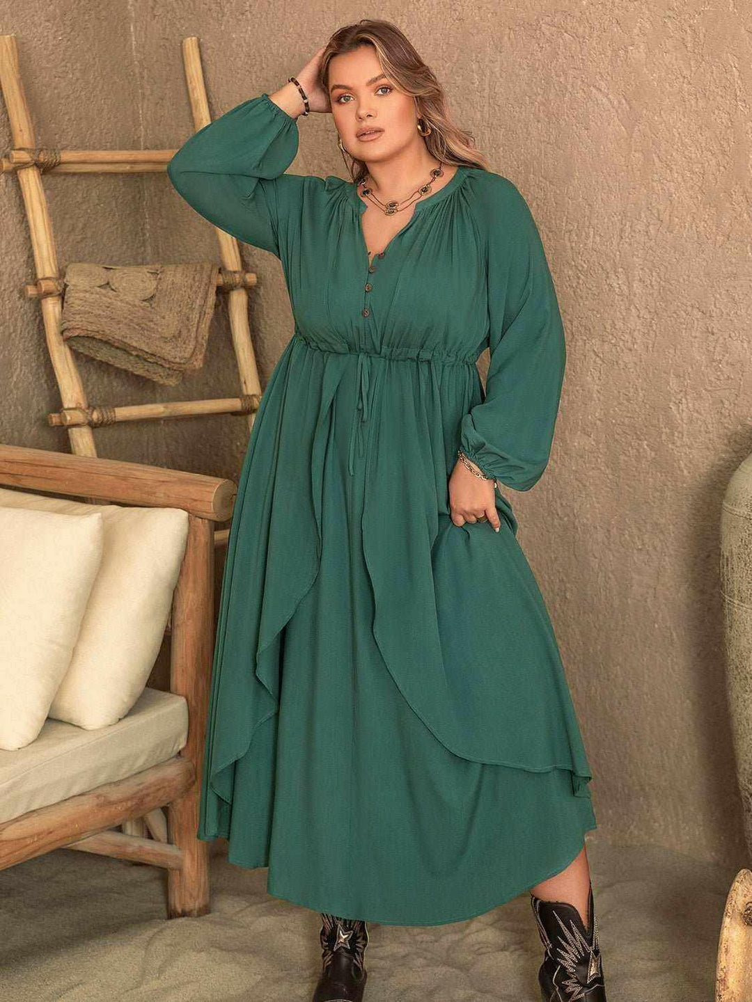 Emerald Grace Long Sleeve Maxi Dress - Plus Size - The Rogue Daisy