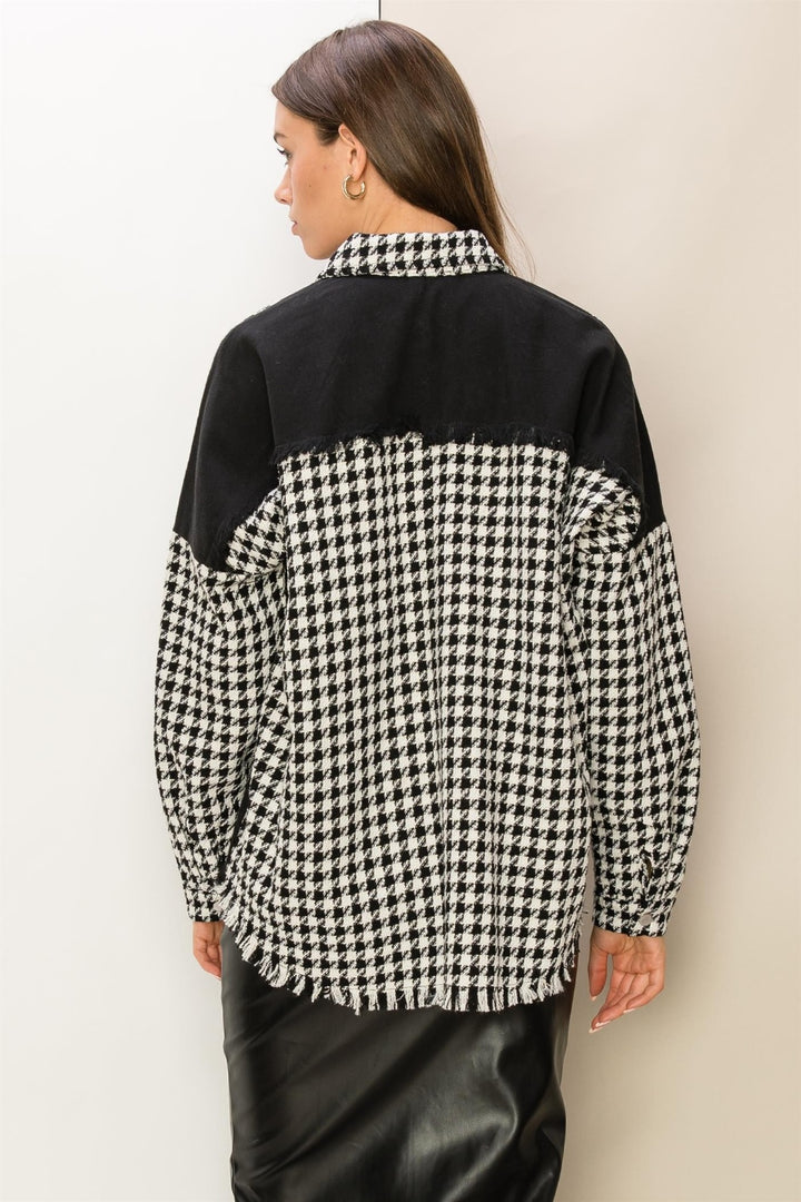 Houndstooth Raw Hem Jacket